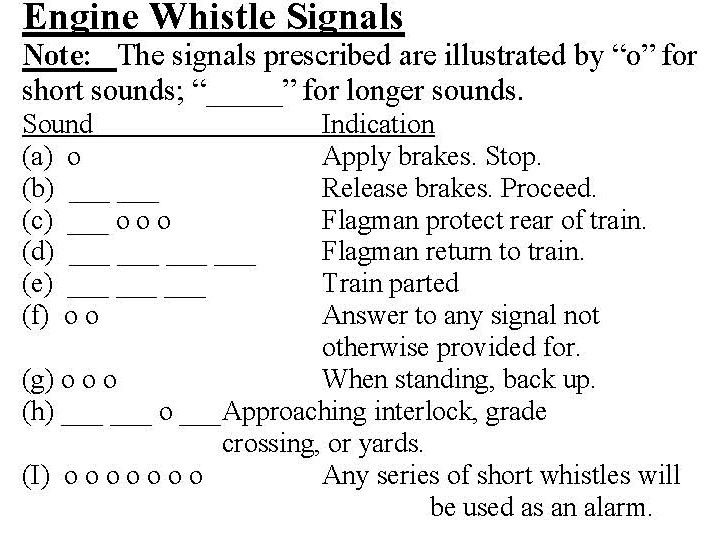 Engine Whistle Signals